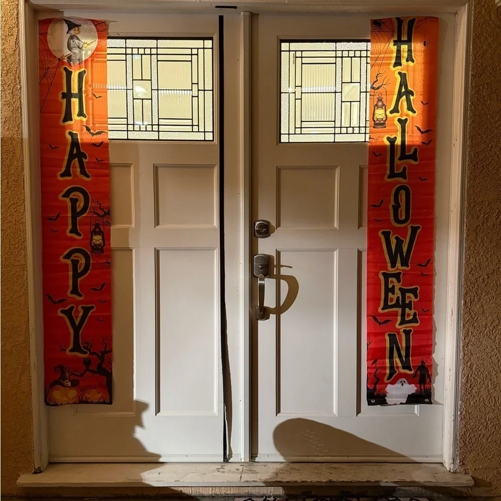 2PCS Happy Halloween Door Banners Porch Hanging Decoration Party Entryway